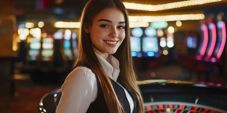Live-dealer demo table with virtual chip betting interface